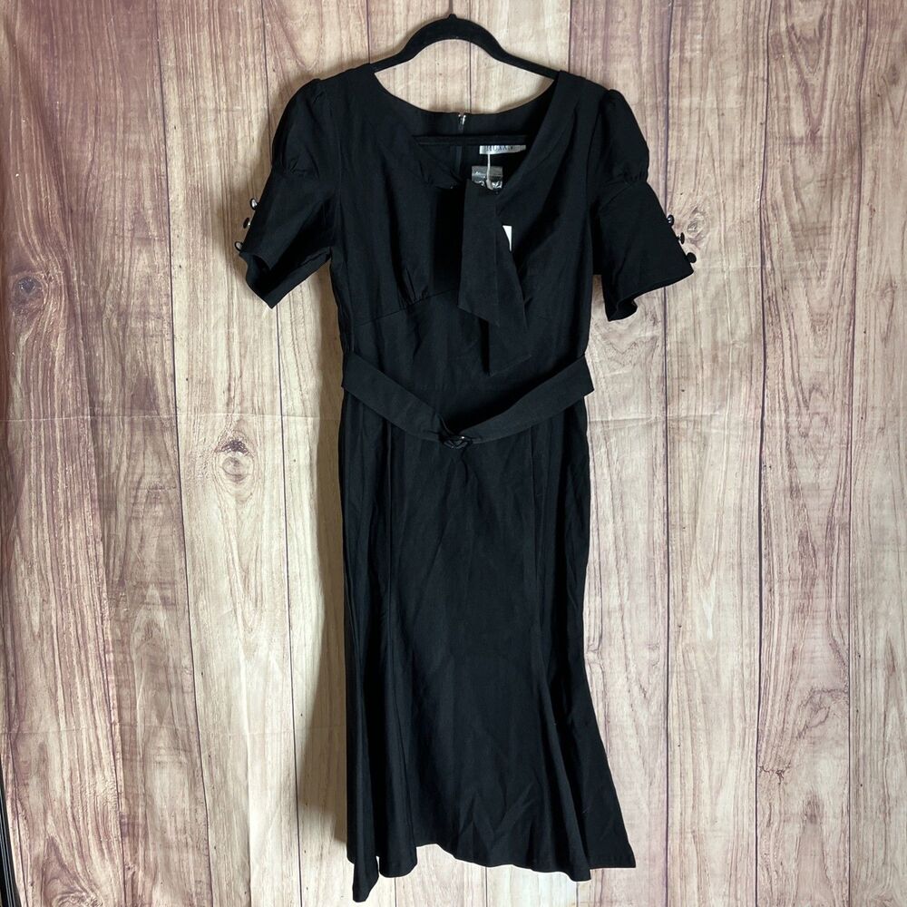 MUXXN Womens Vintage 1950s Midi Crew Neck Bodycon Dress Black Size L Stunning